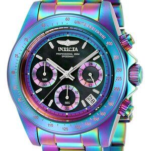 Invicta 40mm Crazy IRIDESCENT Speedway Chrono Black MOP Dial SS Watch